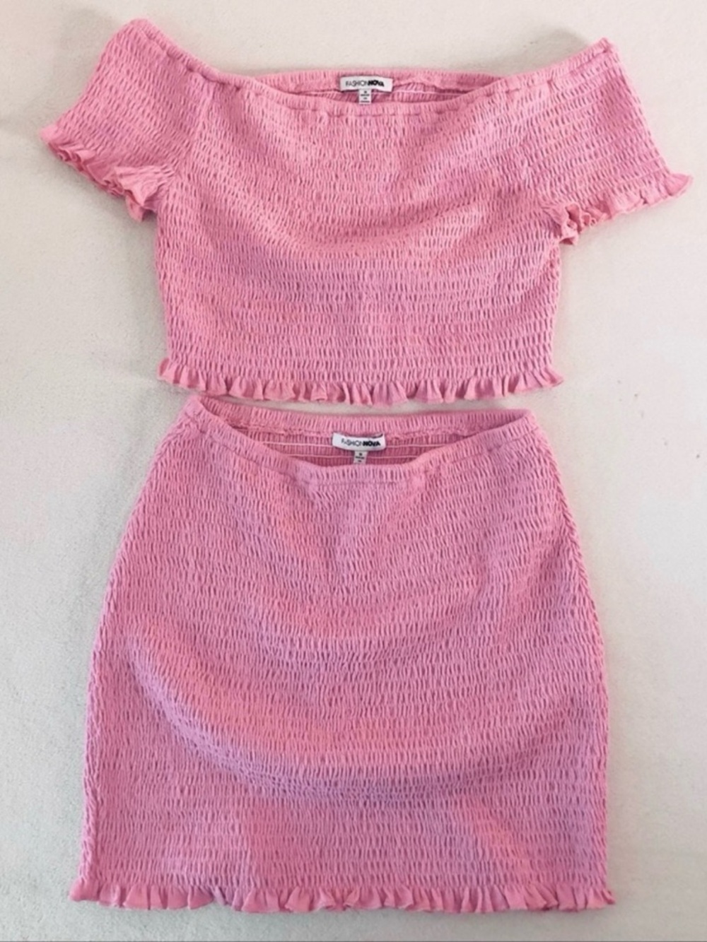 Fashion Nova Pink Smocked Two-Piece Skirt Set